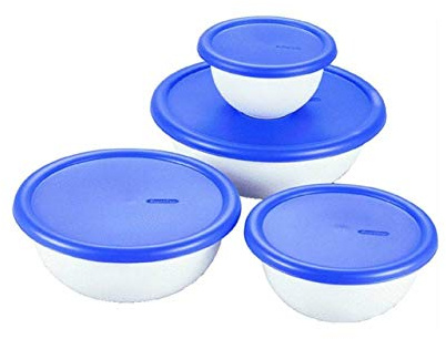Sterilite 07479406 8 Piece Covered Bowl Set, White & Blue