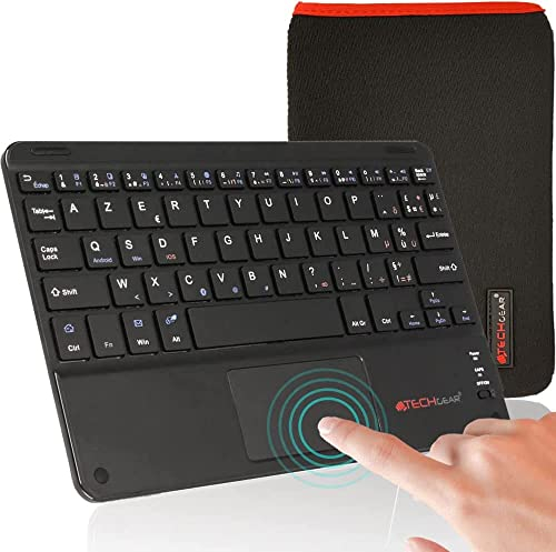 Techgear Pro teclado AZERTY Bluetooth inalámbrico con teclado táctil multifuncional integrado para tablet y teléfono, LG, Lenovo M10, Samsung, Huawei, OnePlus, YESTEL, YOTOPT, SANNUO (con funda)