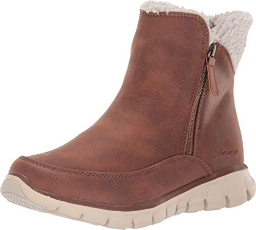 SKEAJ|#Skechers 44779 , Chestnut Micro Leather/Natural Faux Sherpa Csnt), 6 (39 EU) EU