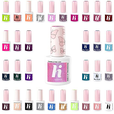Hi Hybrid Esmalte de uñas de gel UV, popular beige, azul, marrón, rosa, amarillo, dorado, verde, gris, colores UV/LED, certificado para manicura, pedicura, seguro y perfecto, 5 ml