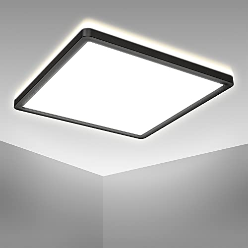 B.K.Licht Square LED Ceiling Light, Ultra-Flat, Built-in 18W LED Board, 4000K Neutral White, 2400Lm, 1.1in Height, 11.5x11.5in, Indirect Ceiling Backlight, Black Finish, Modern Ceiling Panel IP20