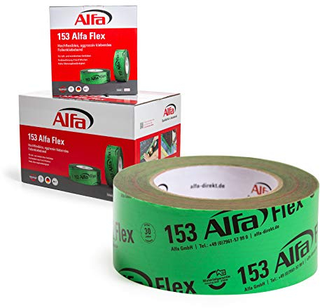 153 ALFA «Flex» - Ruban adhésif flexible haute performance, 6 pièces, 100 mm x 25 m (150 mètres) pour pare-vapeur, freins vapeur et membranes de toiture, ultra fixant et ultra flexible