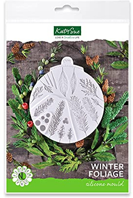 Flower Pro Winter Foliage Cake Decorating Silicone Mold. Make 6 Types of Christmas Leaves, Foliage, & Berries From Fondant or Clay From Katy Sue Fondant Molds & Molds For Clay