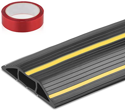 CPROSP Copertura Cavi a Pavimento, Canalina Calpestabile, 400 cm x 8,3 cm, 3 Canali, con Nastro Adesivo 2x 500 x 3 cm Biadesivo