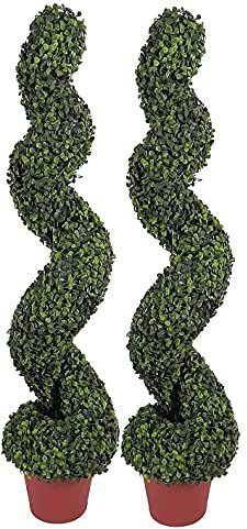 Abaseen 100cm Artificial Boxwood Spiral Topiary Trees for Indoor Outdoor Decor, UV Stable Outdoor Use