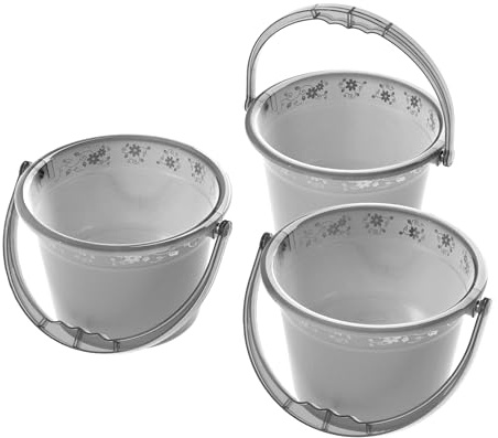 Cetomo 5.5L*3 Plastic Bucket with Handle, Matte Water Buckets with Floral Patterns, Frosted Storage Bin, Container for Cleaning, Garden, Bathroom, PP, BPA-Free, Clear Black, 5.5L(3 Pack)