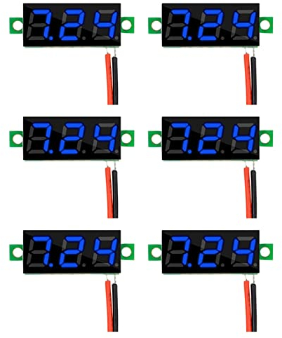 HUAZIZ 6 Stück 0,28 Zoll Mini Digital Voltmeter, LED-Anzeige Voltmeter, Messbereich DC 2.4-30V, Zwei Drähte Spannungsprüfer, Verpolungsschutz und Genaue Druckmessung (Blau)