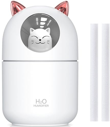 Cute Cat Humidifier, Portable Mini Humidifier, Personal Cool Mist Humidifiers for Bedroom Silent, 2 Spray Modes, Automatic Shut-Off, Desk Humidifier with