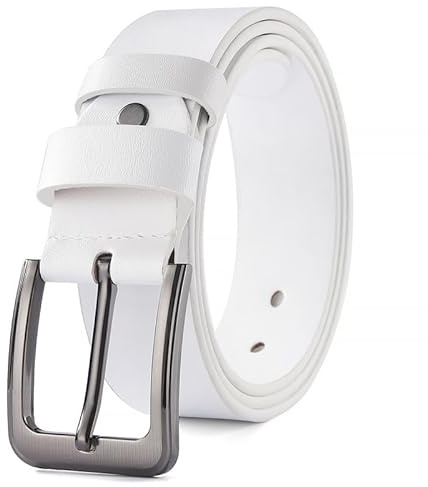 HYCOPROT Cintura Uomo Pelle Classico Cinture 38mm Larghezza con Fibbia in Metallo,Regolabile e Accorciabile,Nero e Marrone (100cm(lunghezza totale 115cm), Bianco)