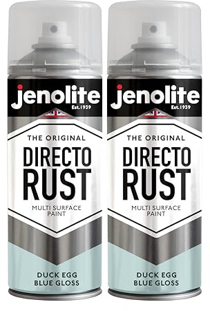 JENOLITE Directorust Gloss Spray Paint | Duck Egg Blue | 2 x 400ml | Direct To Rust | Multi Surface Gloss Spray Paint For Wood, Metal, Plastic, Ceramic | BS 16C33