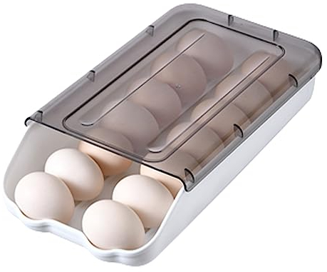 Tuzsocr 14 Eierkorb für die Küche, Kunststoff, verschiebbare Eierboxen für Kühlschrank, Eierkarton, automatisch, ideal zum Aufbewahren und Sortieren von Eiern (schwarz)