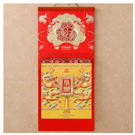 Chinesischer Stil Neujahrswandkalender 2024 Monatskalender zum Aufhängen, Abreißkalender, großer Wandplaner, Heimdekoration