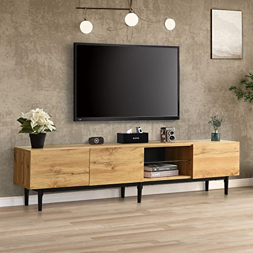 ZUUYEE TV Lowboard mit 3 Türen, Holzmaserung TV-Schrank, Variable LED-Leuchten, Länge 175 cm, Wohnzimmer, Esszimmer, Schlafzimmer