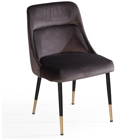 Wohnling Silla de comedor de terciopelo gris silla de cocina con patas negras, silla de cuenco moderna, tapizada con tapizado de tela, silla tapizada con cojín lumbar integrado