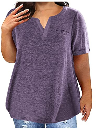 TURWXGSO Plus Size Tops for Women 14-28 UK Baggy Short Sleeve T Shirts Solid Basic Tee Shirts Summer V Neck Tunic Top Ladies T-Shirts Athletic Workout Tshirts Pullover