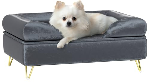 PawHut Hundesofa Hundecouch mit Kissen, Waschbarer Bezug, Haustiersofa mit Abnehmbare Rückenlehne und Metallbeine, Katzensofa für kleine und mittelgroße Hunde, Grau