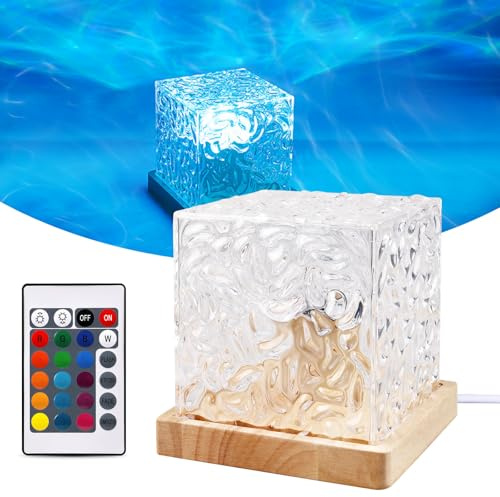 BORDEAG Wave Lampa - 16 Färger Vattenvågor, LED Våg Kub, 3D Aurora Ripple Med Fjärrkontroll, Norrsken Kub Med Träbas för Sovrum, Fest, Dejt