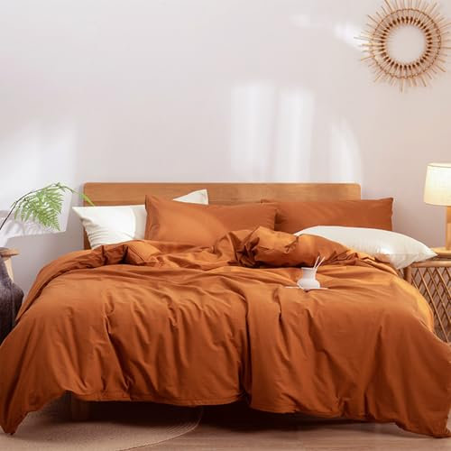 Sedefen Bettwäsche 155x220cm Baumwolle Bettwäsche-Sets Karamell Braun ÖKO-TEX Zertifiziert Bettbezug Hohe Qualität 100% Reine Baumwolle Bettwaren-Sets mit Reißverschluss und 1 Kissenbezug 80x80cm