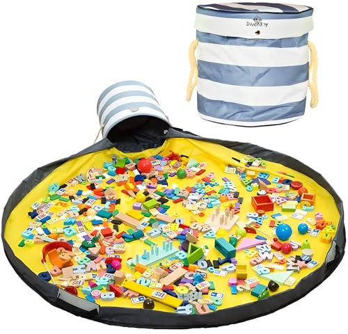 Diverjoy - Baul juguetes infantil - Cesta para guardar objetos- Bolsa almacenamiento - Bolsa de playa- Estera para jugar bebe-Alfombra juegos bebe-Organizador piezas pequeñas-Cajas almacenaje juguetes
