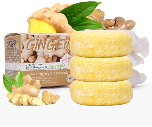 Shefave Ingwer Shampoo Bar, 3pcs Ginger Shampoo Bar mit Sheabutter, Kokosöl, Anti-Haarausfall Shampoo Seife für Haarwachstum, nährend, volumenstärkend und stärkend