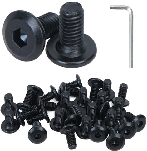 HO2NLE 30 Pièces Vis Noir Petites vis à Tête Plate à Douille Hexagonale Filetage complet Avec Clé Hexagonale (M6x20)