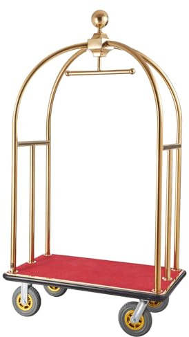 VEVOR Carrello Portavaligie per Hotel, Carico 680 kg Carrello Trasporto Portavaligie in Acciaio Inox Spazzolato con Montanti Curvi, Ponte in Moquette Rossa, Ruote in Gomma 203,2 mm per Hotel Condomini
