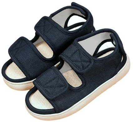 XGOPTS Diabetiska tofflor för kvinnor män extra bred passform svullna tofflor minnesskum halkskydd justerbara ortopediska skor öppen tå slip-on artrit kirurgiska sandaler mysiga sommar äldre skor, BLÅ