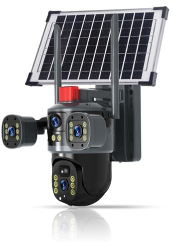 Genérico 360°Camara Vigilancia Wifi/4G Exterior Solar, 2025 New Cámara Domo Solar De Triple Lente, Audio Bidireccional En Tiempo Real, Cámaras (4G)