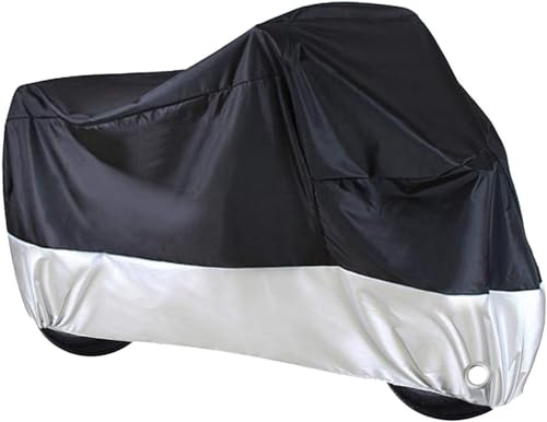Funda protectora para motocicleta, 210D Oxford impermeable, color negro y plateado, con hebilla antiviento, para uso interior y exterior (L)
