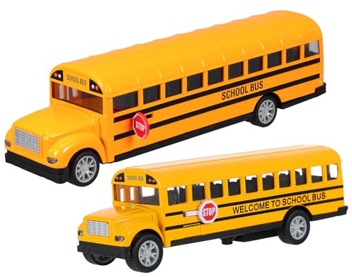 Uonlytech 2 Piezas Juguetes Autobús Escolar Pequeño Pull Back para Modelos de Vehículos Duraderos y Seguros para Infantil