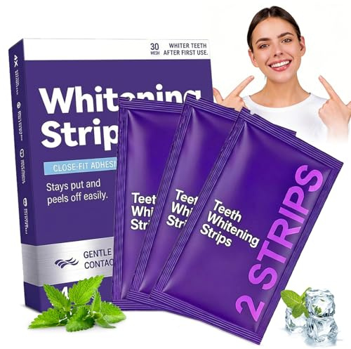 Tiras Blanqueadoras Dientes Morado, Teeth Whitening Strips, Fácil De Usar, Para El Café, Vino Y Tabaco Manchas, Amarillo e ilumina la Sonrisa