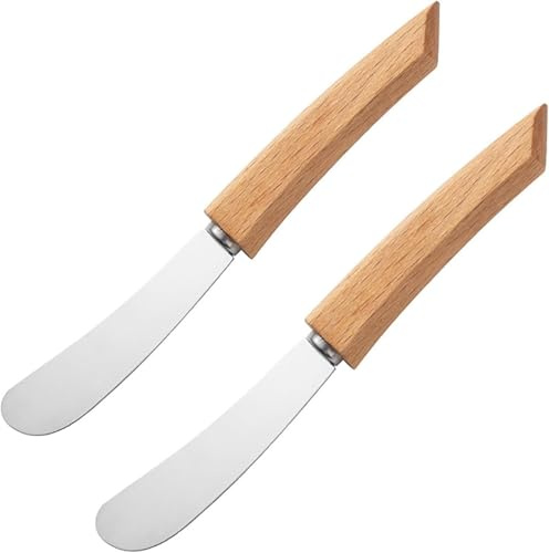 Naapesi Set di 2 Coltelli per Burro in Acciaio Inox, Coltello Spalmatore con Manico in Legno, Coltello da Tavola per Cucina, Ristorante, Festa, Coltello per Burro, Formaggio, Marmellata, Pasticceria