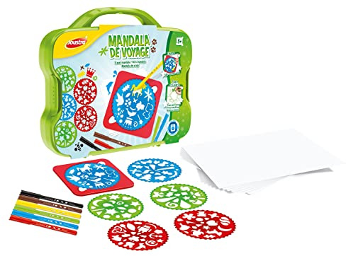 Joustra - Mallette Mandala de Voyage - 6 Mandalas + 10 Feutres + Feuilles A5 - pour Réaliser +200 Dessins - Loisirs Créatifs pour Enfants dès 5 Ans