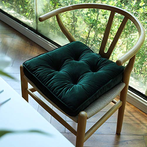 vctops Soft Velvet Chair Pads with Ties Comfy Solid Seat Cushion for Dining Chairs, Office Chairs, Hardwood Floors (Mo Green, 16x16)