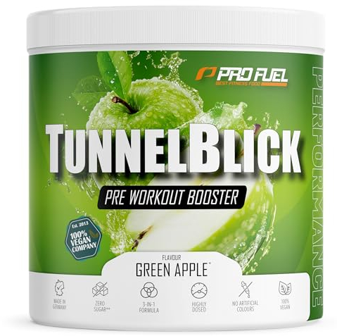 Pre-Workout-Booster³ GRÜNER APFEL 440g - unglaublich lecker - TUNNELBLICK Trainingsbooster³ mit Citrullin, Arginin, Taurin, Koffein, Guarana und Magnesium - optimal hochdosiert - 100% vegan