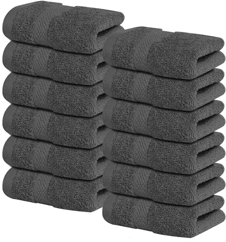 Infinitee Xclusives 100% Cotton Luxury Wash Cloths for Showering - 12 Pack | Washcloths [13x13] - Soft and Absorbent Face Towels for Bathroom Wash Clothes - Gym, Spa & Hotel Use