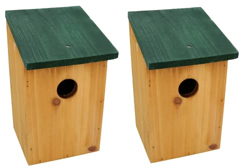 Lot de 2 nichoirs en bois entièrement traité pour oiseaux sauvages avec trou de 30 mm de diamètre