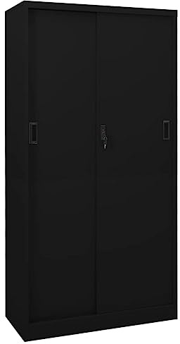 Armoire de bureau avec porte coulissante Noir 90x40x180cm Acier