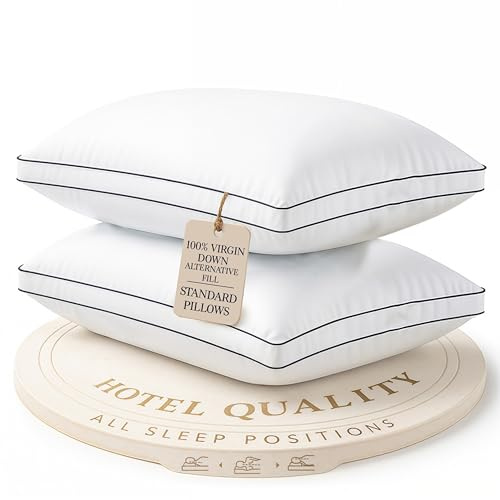 LANE LINEN Bed Pillows Standard Size Set of 2-20x26 Medium Firm Down Alternative Pillows for Sleeping, Hotel Quality Back Stomach or Side Sleeper Pillow, Cooling Soft Breathable Easy Care - White