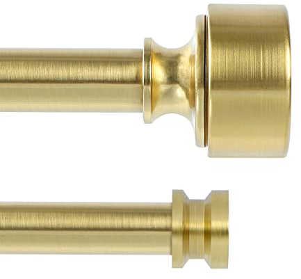 Goldfarbene doppelte Gardinenstangen für Fenster 91.4 bis 182.9 cm, verstellbare Teleskop-Gardinenstange mit Metall-Endkappe, 2.5 cm Durchmesser, robuste Doppel-Gardinenstangen-Set,182.9 cm, Gold