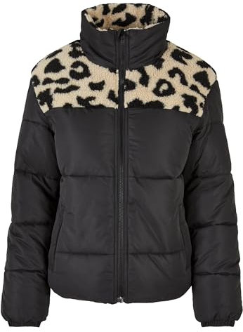 Urban Classics Damen Jacke Ladies AOP Sherpa Mixed Puffer Jacket black/sandleo S