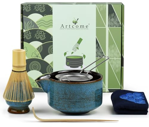 Artcome Kit complet de cérémonie de thé matcha 7 pièces – Bol, fouet, cuillère, passoire, ensemble pour Usucha, Koicha, Matcha Latte (saphir)