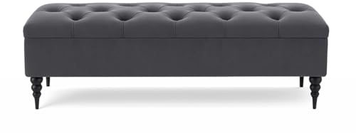 Chesterfield Ottoman Storage Bench with Legs, End of Bed Blanket Box with Hidden Storage & Hinged Lid, Upholstered Ottoman Storage Box, Hallway Shoe Storage Ottoman, Living Room Padded Entryway Seat