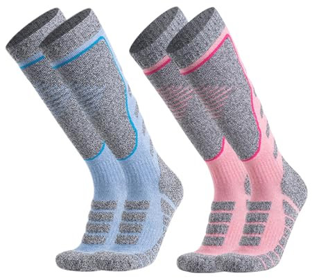 SGQTZDZQ 2Pairs Merino Wool Ski Socks, Thermal Socks for Women, Knee High Welly Socks for Cold Weather, Snow, Skiing, Cycling, Hiking
