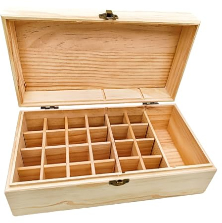 Anktily 25 Compartments Unfinished Wooden Storage Organizer Box with Lid, 27.5 x 15 x 10.5 cm Unpainted Wood Case Box for Small Keepsakes, Jewellery, Tea Bag Holder Case