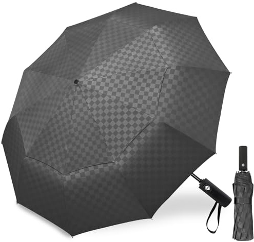 Satol 62 Inch 10 Ribs Large Waterproof Golf Umbrella, Oversize Automatic Open/Close Double Canopy Vented Sturdy Umbrella for Travel, UV Protection Windproof Sun & Rain Compact Lightweight Folding Umbrellas for Outdoor, Black