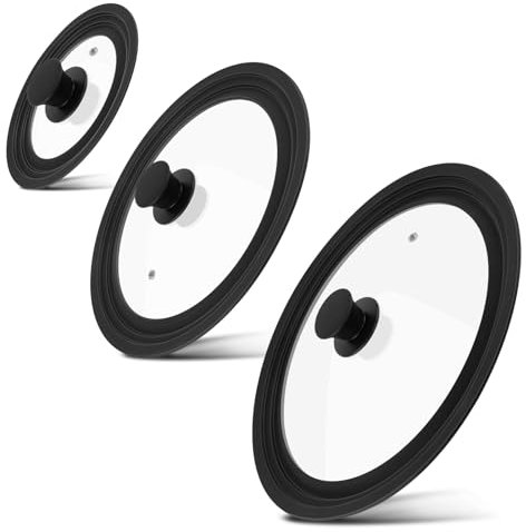 Akicderu Universaldeckel 3er-Set, Pfannendeckel, Glasdeckel für 16/18/20 cm, 24/26/28 cm & 28/30/32 Töpfe und Pfannen, Topfdeckel für vielseitiges Kochen