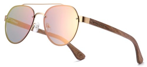 WOODONLY Lunettes de Soleil Pilote en Bois sans Rebord - Lunettes de Soleil Polarisées avec Monture Métallique pour Femmes et Hommes Cadeaux Parfaits (Rose)