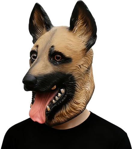 BEJOYFMY German Shepherd Dog Mask, Latex Realistic Animal Full Head Dog Mask Costume for Cosplay Party Props