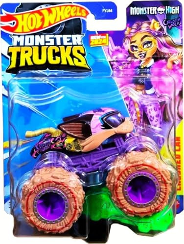 Hot Wheels Monster Trucks, Monster High Clawdeen Wolf mit zerquetschtem Auto, Druckguss-Fahrzeug